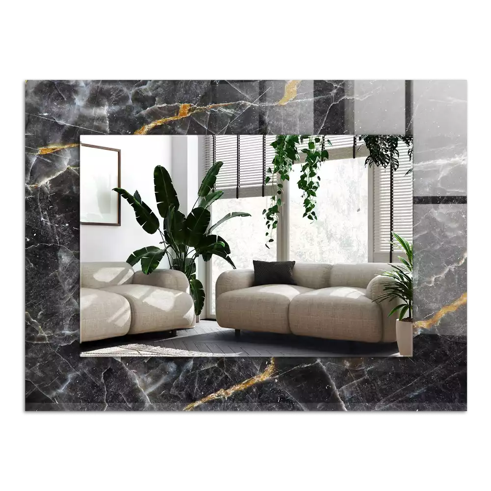 Lustro dekoracyjne z nadrukiem w motywie czarnego marmuru z widocznymi żyłkami