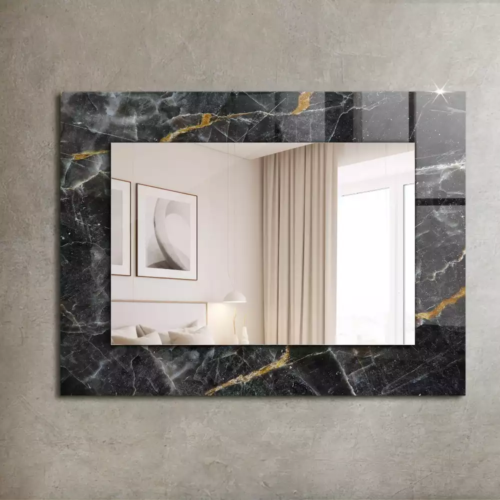 Lustro dekoracyjne z nadrukiem w motywie czarnego marmuru z widocznymi żyłkami