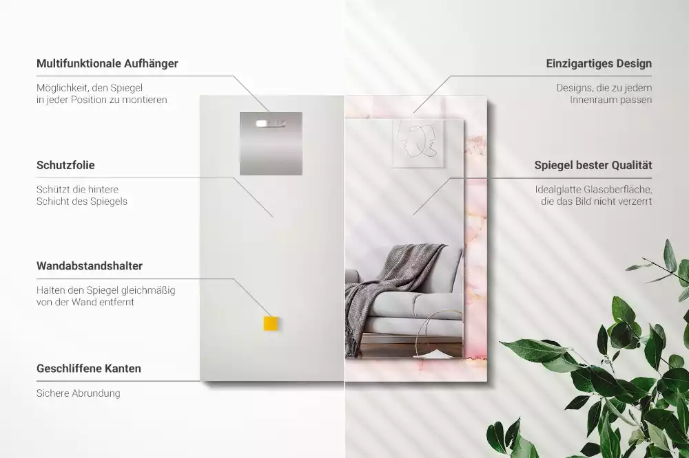 Lustro dekoracyjne prostokątne z motywem różowego marmuru