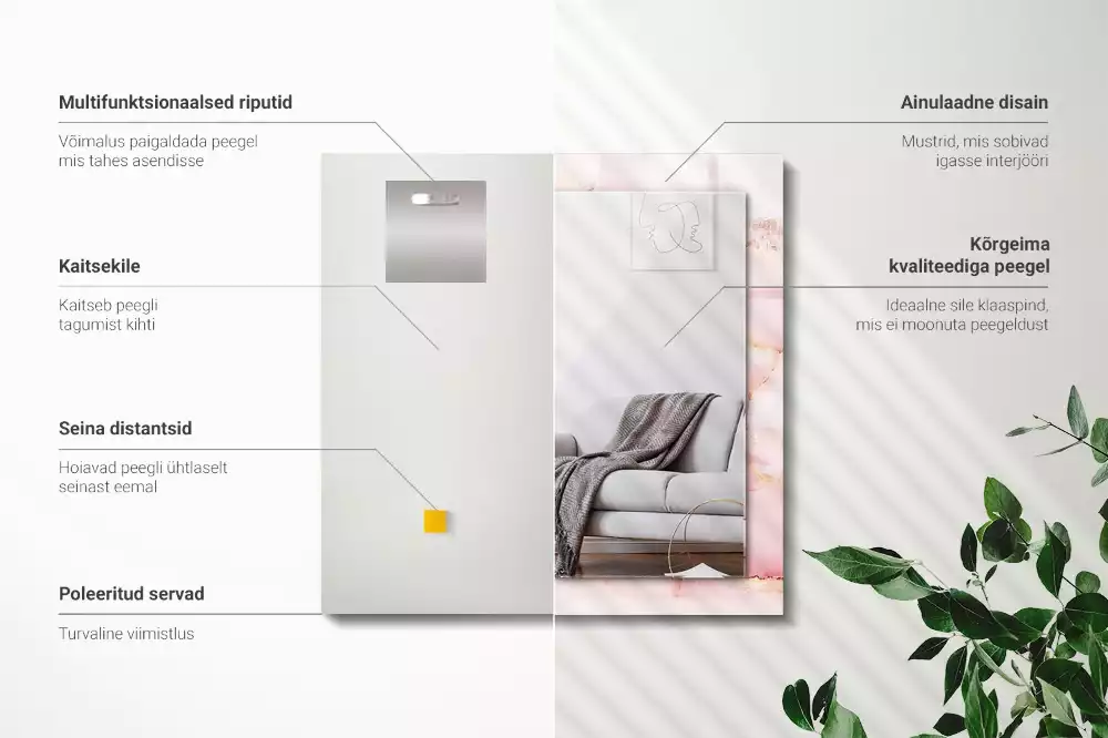 Lustro dekoracyjne prostokątne z motywem różowego marmuru