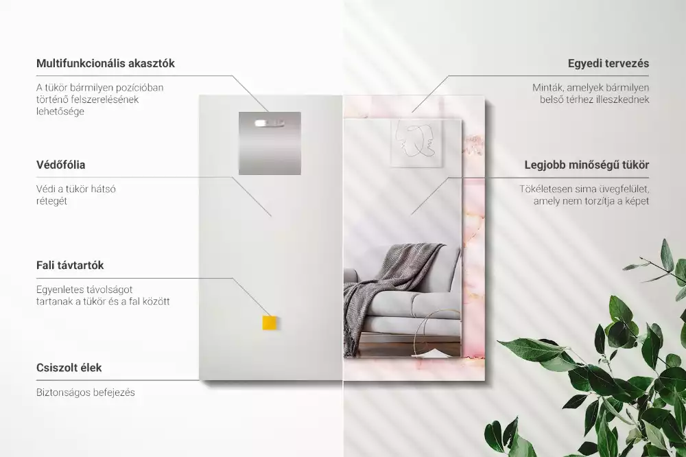 Lustro dekoracyjne prostokątne z motywem różowego marmuru