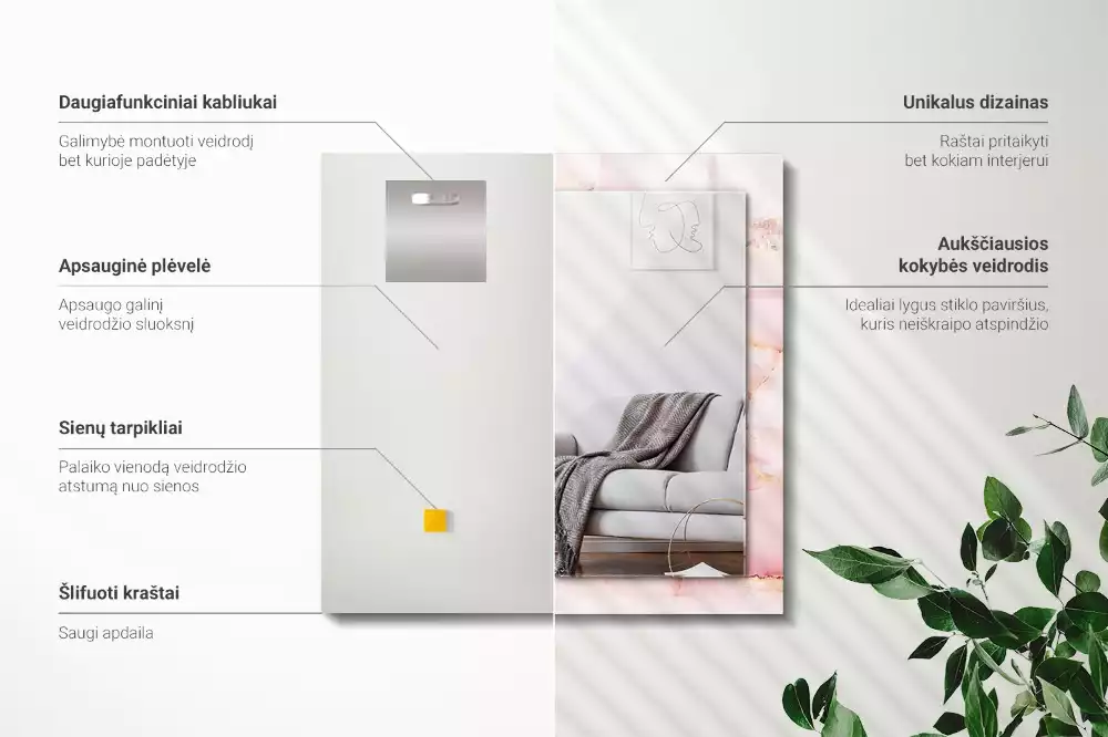 Lustro dekoracyjne prostokątne z motywem różowego marmuru
