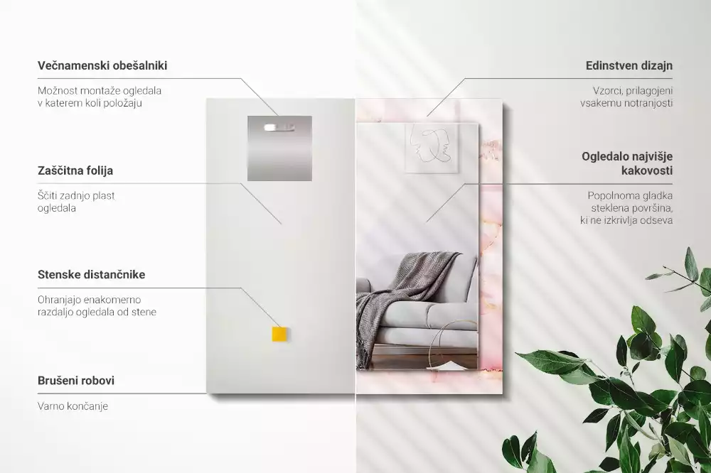 Lustro dekoracyjne prostokątne z motywem różowego marmuru