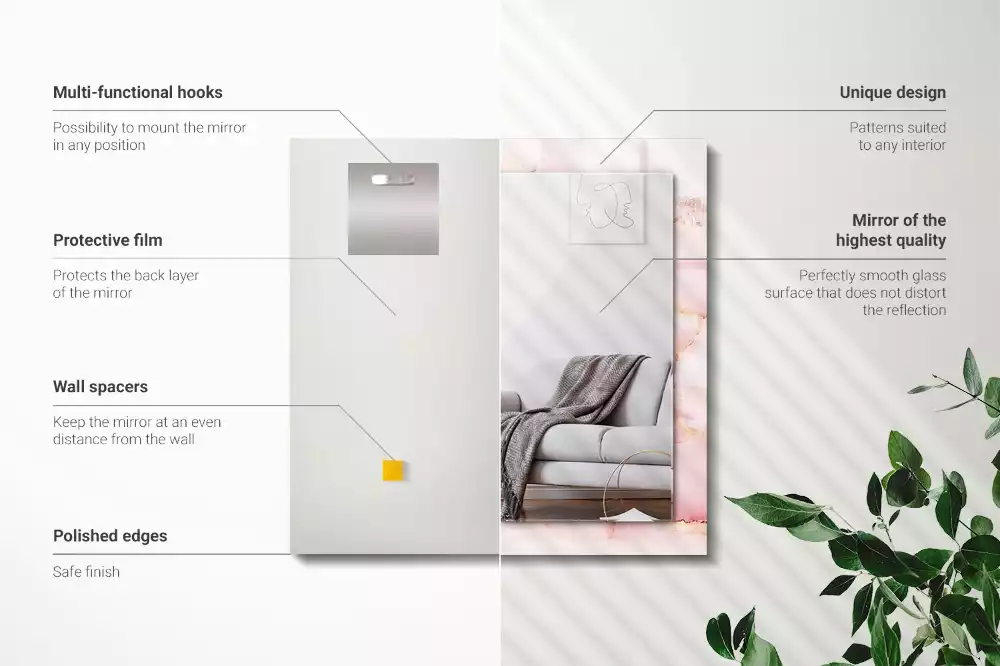 Lustro dekoracyjne prostokątne z motywem różowego marmuru