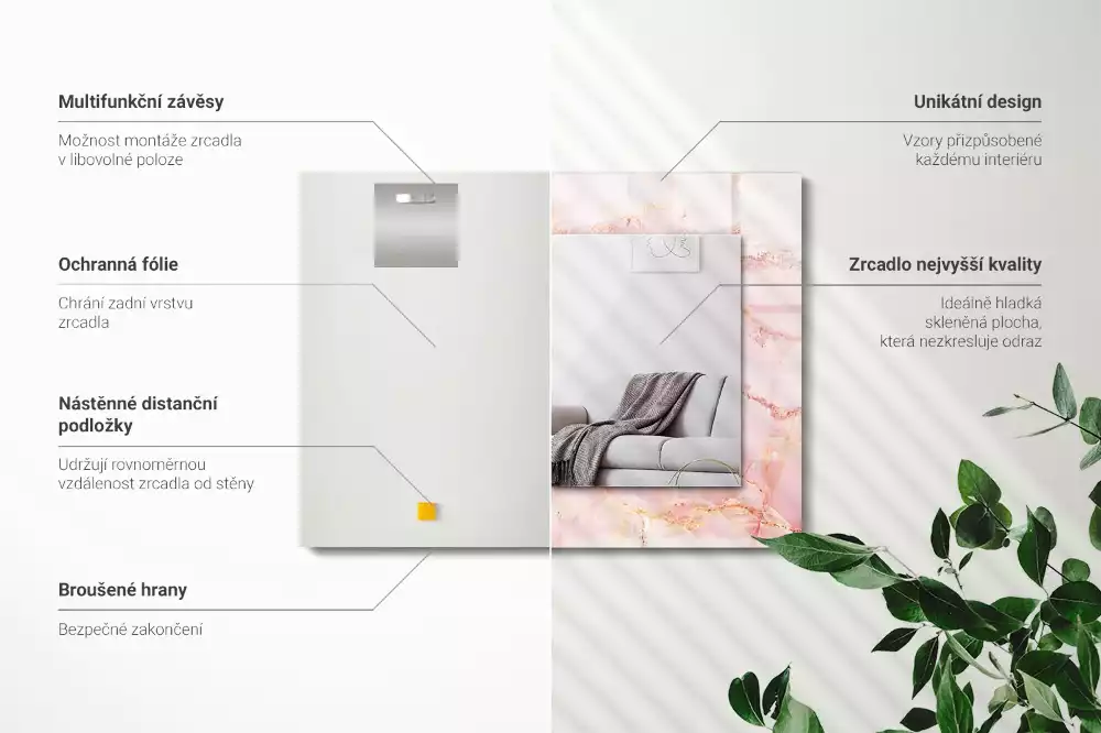 Lustro dekoracyjne prostokątne z motywem różowego marmuru