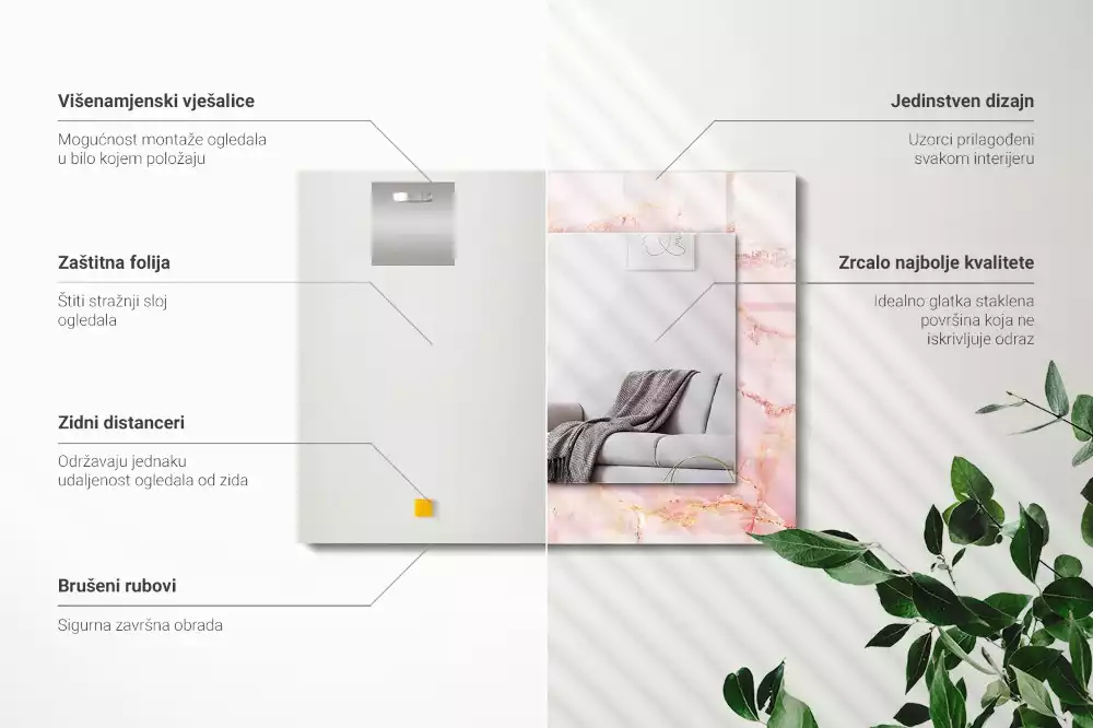 Lustro dekoracyjne prostokątne z motywem różowego marmuru