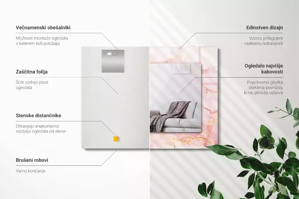 Lustro dekoracyjne prostokątne z motywem różowego marmuru