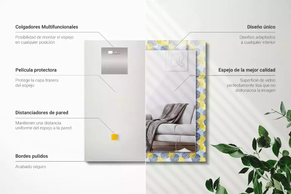 Lustro prostokątne z nadrukiem w kolorowy wzór kwiatowy