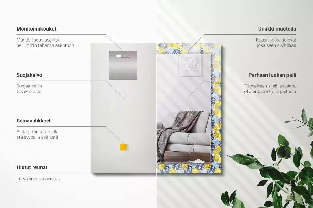 Lustro prostokątne z nadrukiem w kolorowy wzór kwiatowy