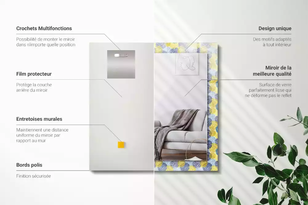 Lustro prostokątne z nadrukiem w kolorowy wzór kwiatowy