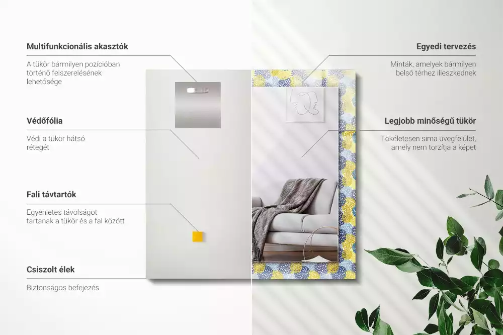 Lustro prostokątne z nadrukiem w kolorowy wzór kwiatowy