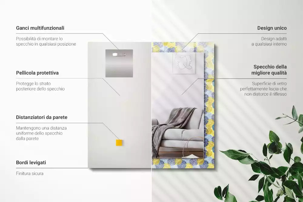 Lustro prostokątne z nadrukiem w kolorowy wzór kwiatowy