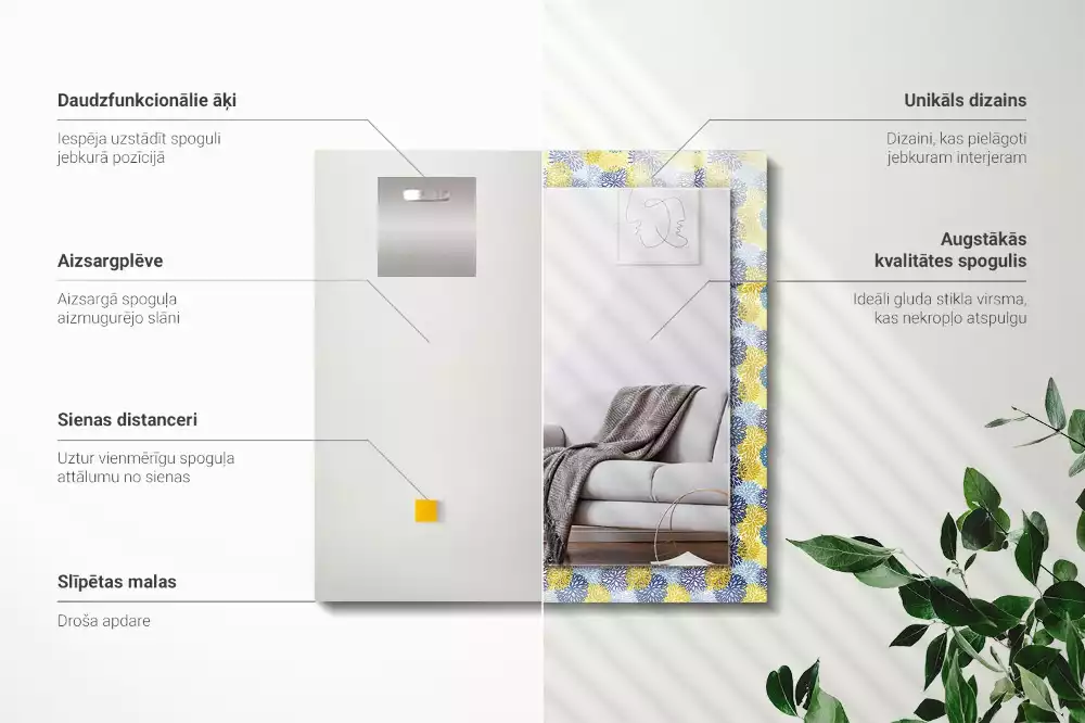 Lustro prostokątne z nadrukiem w kolorowy wzór kwiatowy