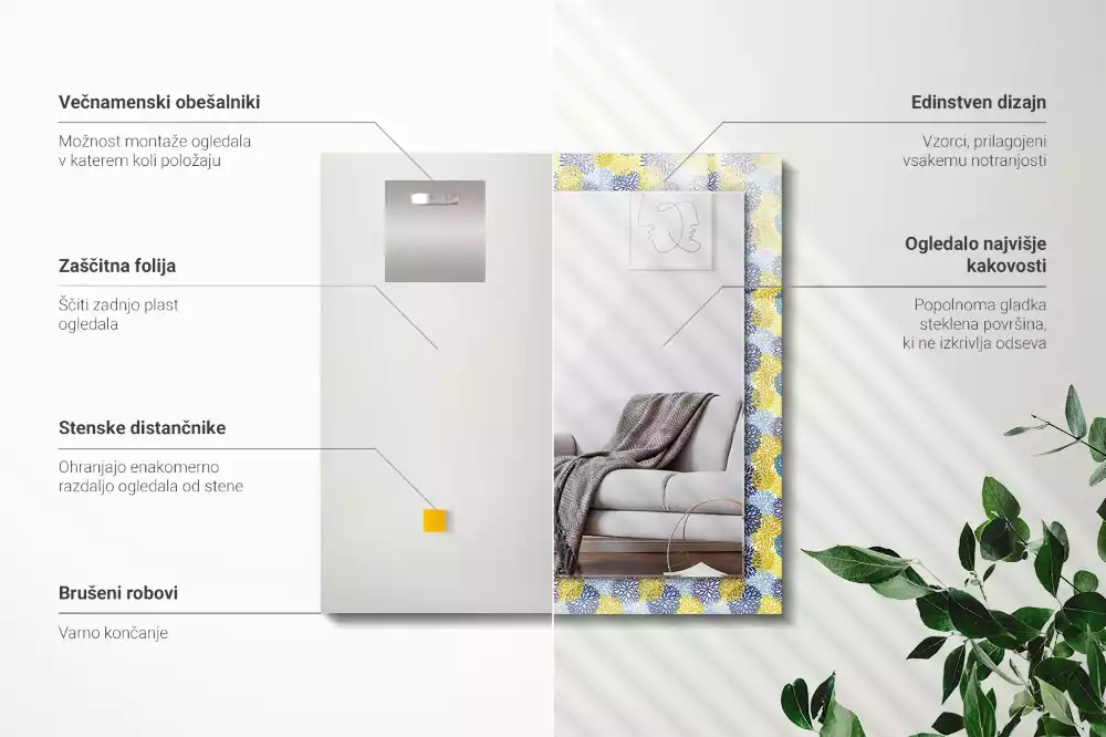 Lustro prostokątne z nadrukiem w kolorowy wzór kwiatowy