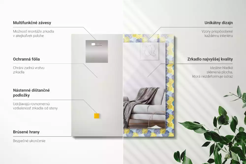 Lustro prostokątne z nadrukiem w kolorowy wzór kwiatowy