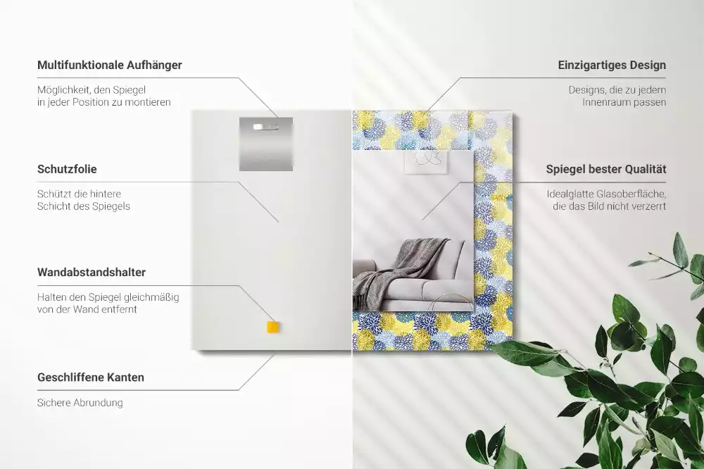 Lustro prostokątne z nadrukiem w kolorowy wzór kwiatowy