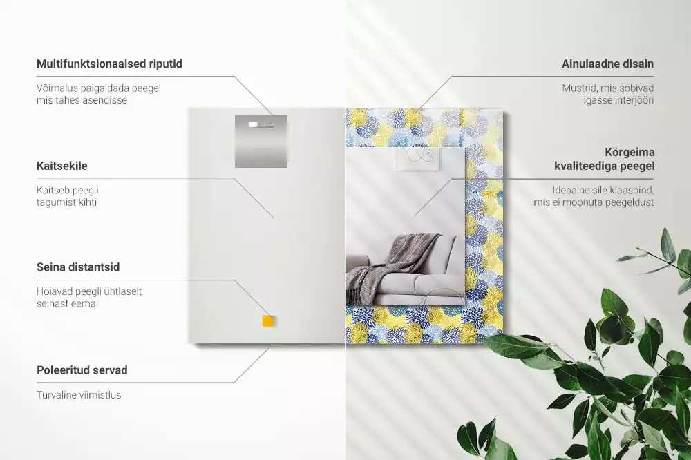 Lustro prostokątne z nadrukiem w kolorowy wzór kwiatowy