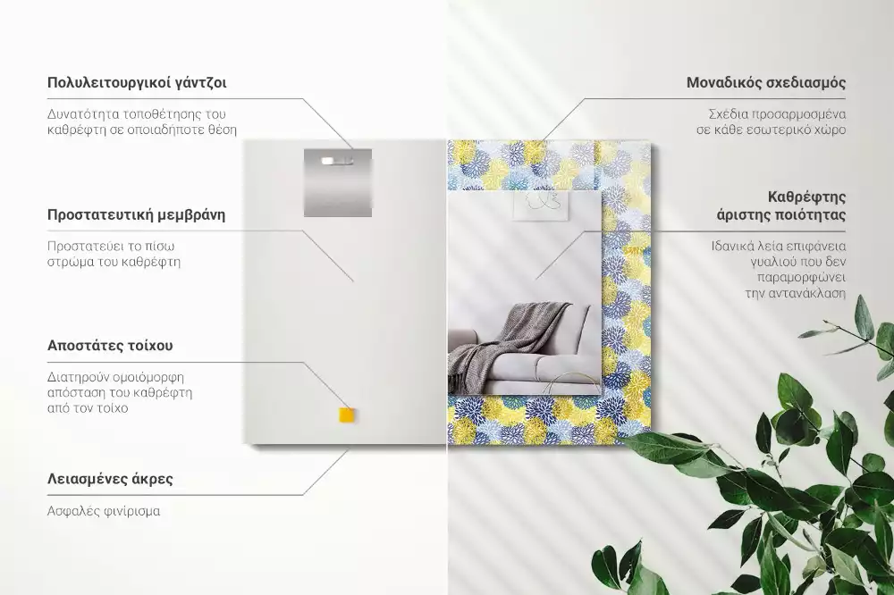 Lustro prostokątne z nadrukiem w kolorowy wzór kwiatowy