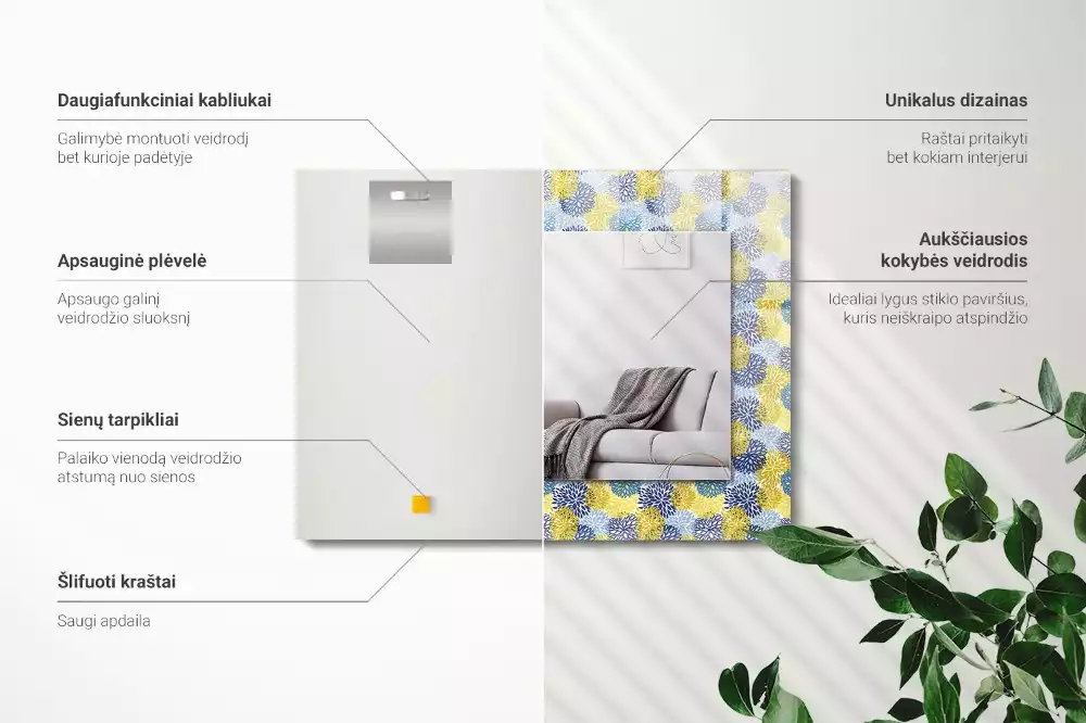 Lustro prostokątne z nadrukiem w kolorowy wzór kwiatowy