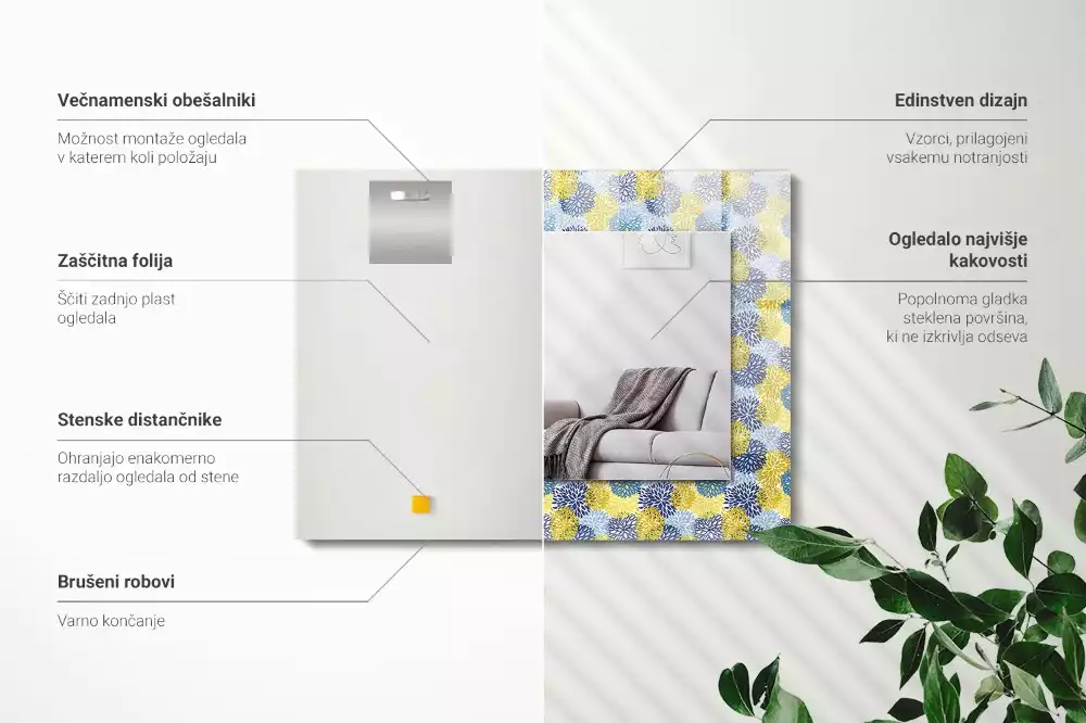 Lustro prostokątne z nadrukiem w kolorowy wzór kwiatowy