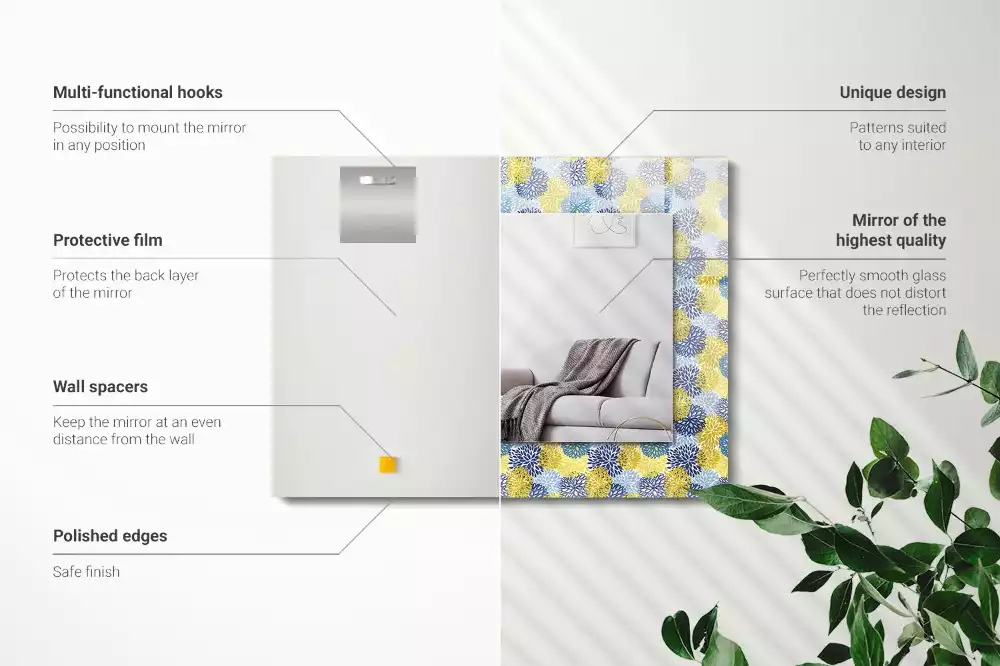 Lustro prostokątne z nadrukiem w kolorowy wzór kwiatowy