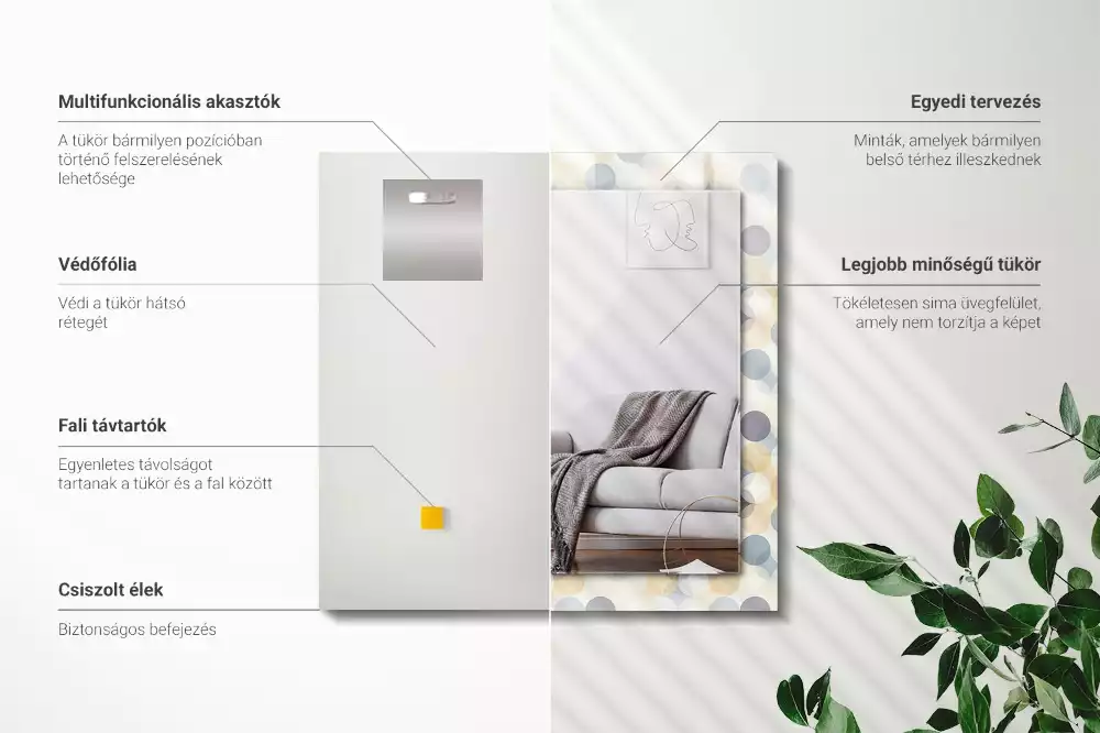 Lustro dekoracyjne z nadrukiem w kolorowe okrągłe wzory