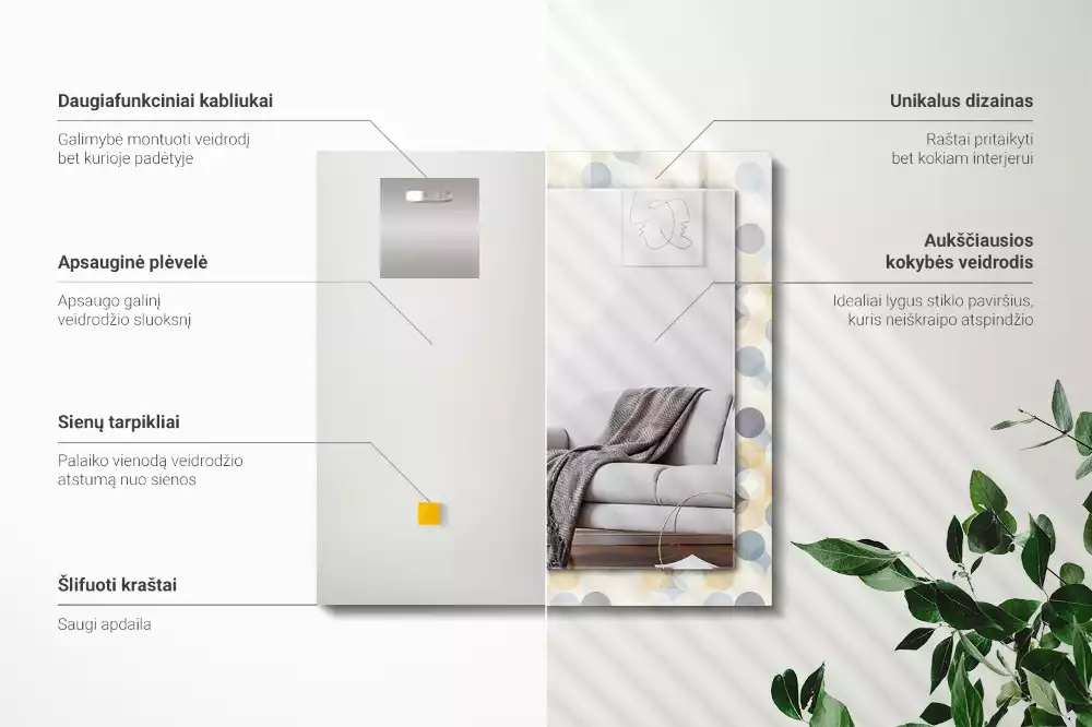 Lustro dekoracyjne z nadrukiem w kolorowe okrągłe wzory