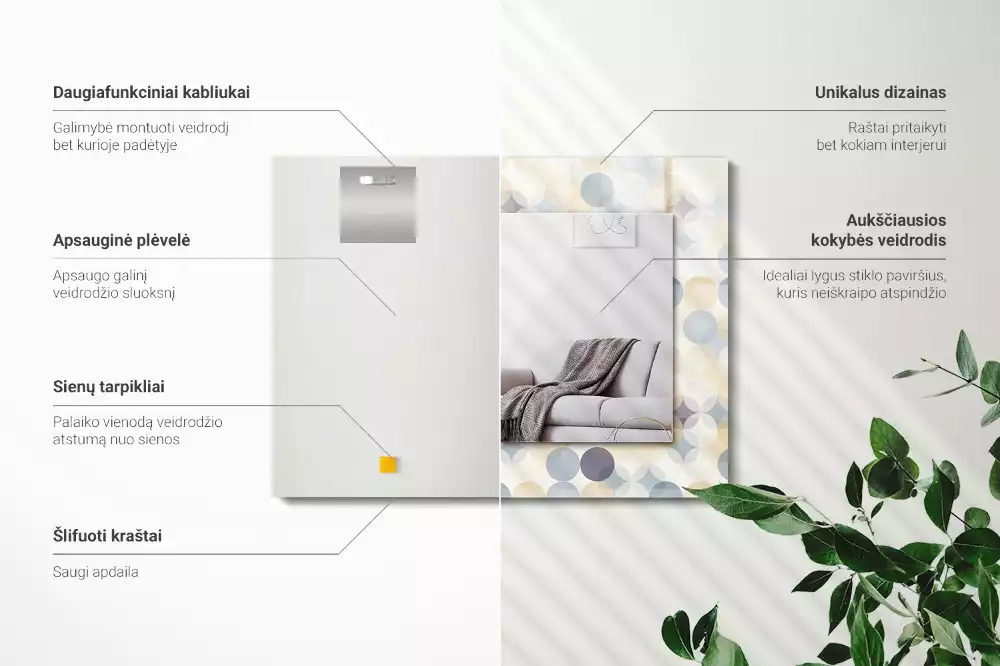 Lustro dekoracyjne z nadrukiem w kolorowe okrągłe wzory