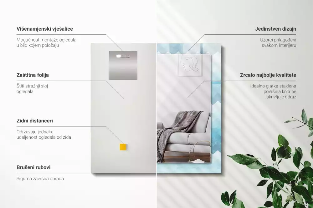 Lustro dekoracyjne prostokątne z zygzakowatym wzorem w gradiencie