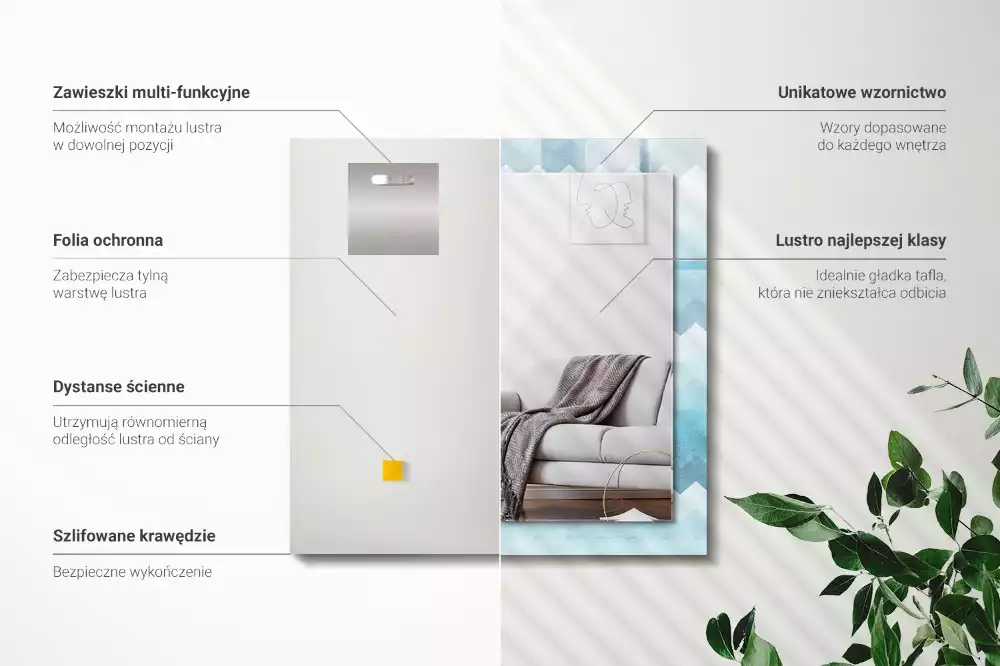 Lustro dekoracyjne prostokątne z zygzakowatym wzorem w gradiencie