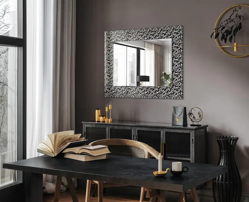 Lustro prostokątne z nadrukiem w czarno-białe ornamenty