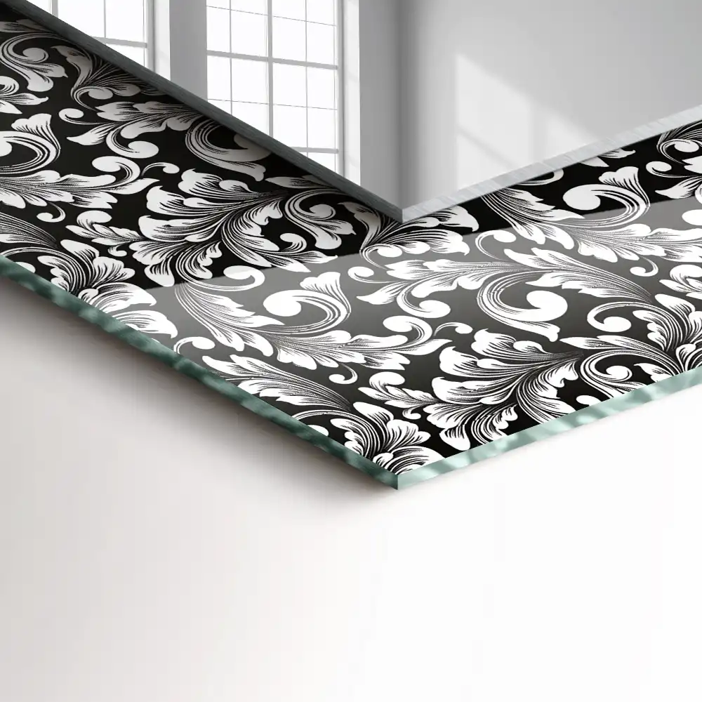Lustro prostokątne z nadrukiem w czarno-białe ornamenty