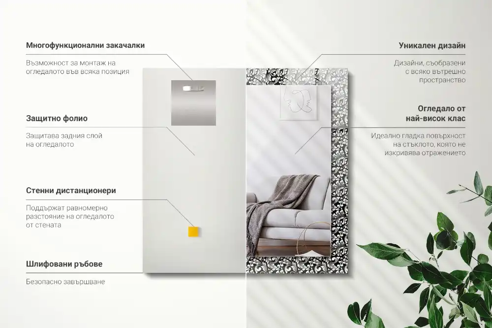 Lustro prostokątne z nadrukiem w czarno-białe ornamenty