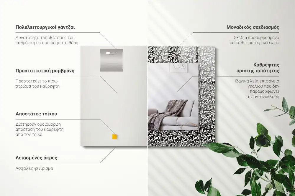 Lustro prostokątne z nadrukiem w czarno-białe ornamenty