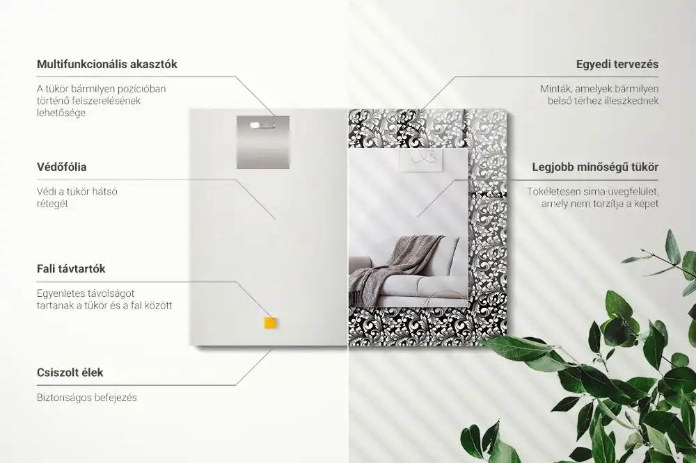Lustro prostokątne z nadrukiem w czarno-białe ornamenty