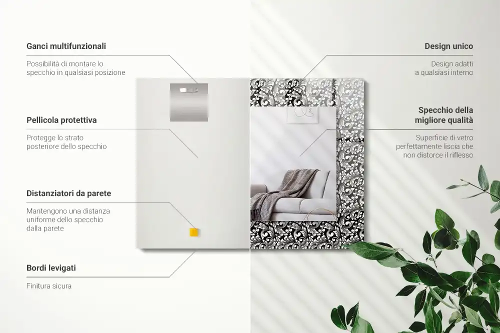 Lustro prostokątne z nadrukiem w czarno-białe ornamenty