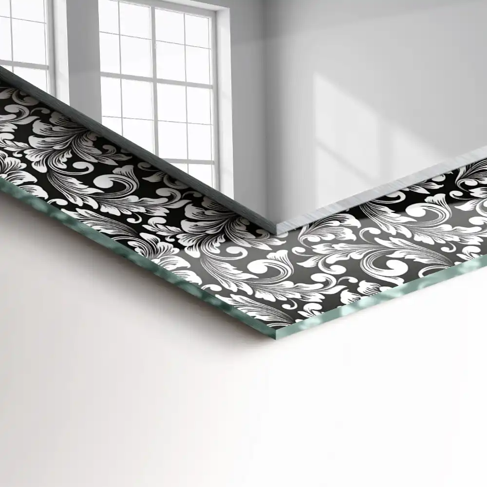 Lustro prostokątne z nadrukiem w czarno-białe ornamenty