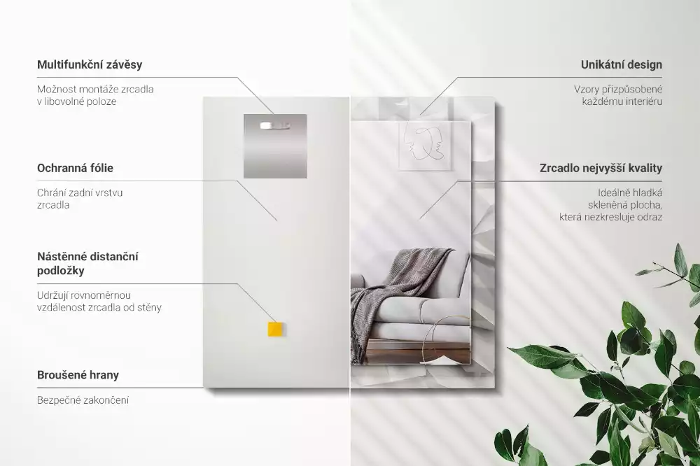 Lustro dekoracyjne z nadrukiem przedstawiającym abstrakcyjne geometryczne kształty