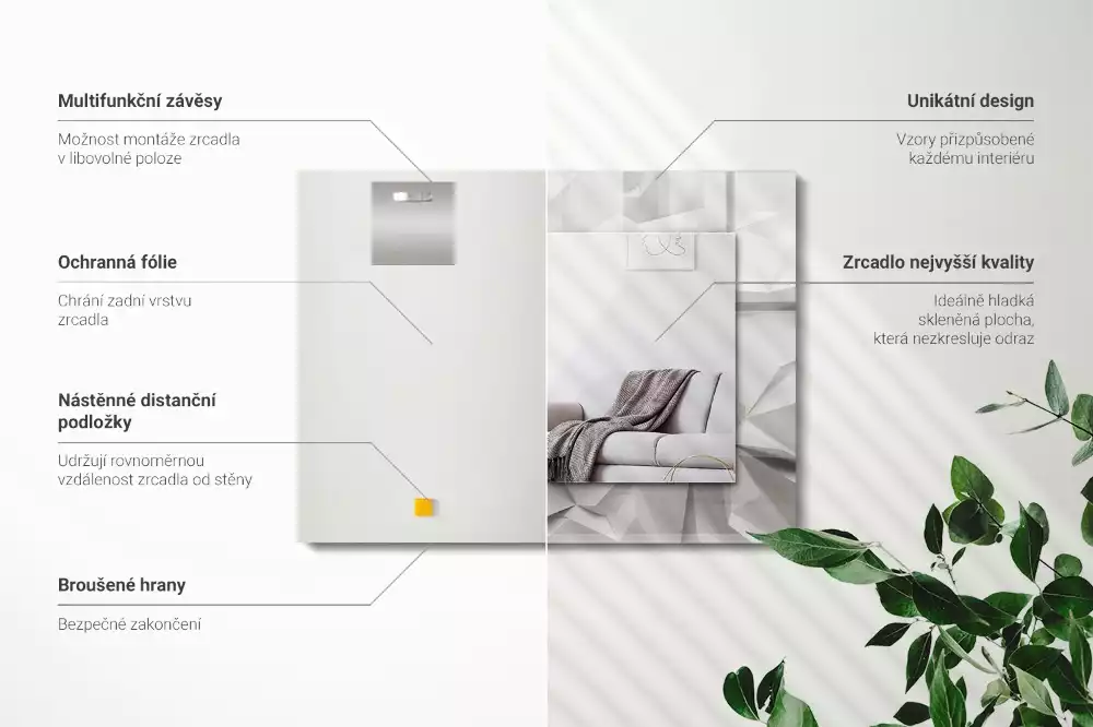 Lustro dekoracyjne z nadrukiem przedstawiającym abstrakcyjne geometryczne kształty