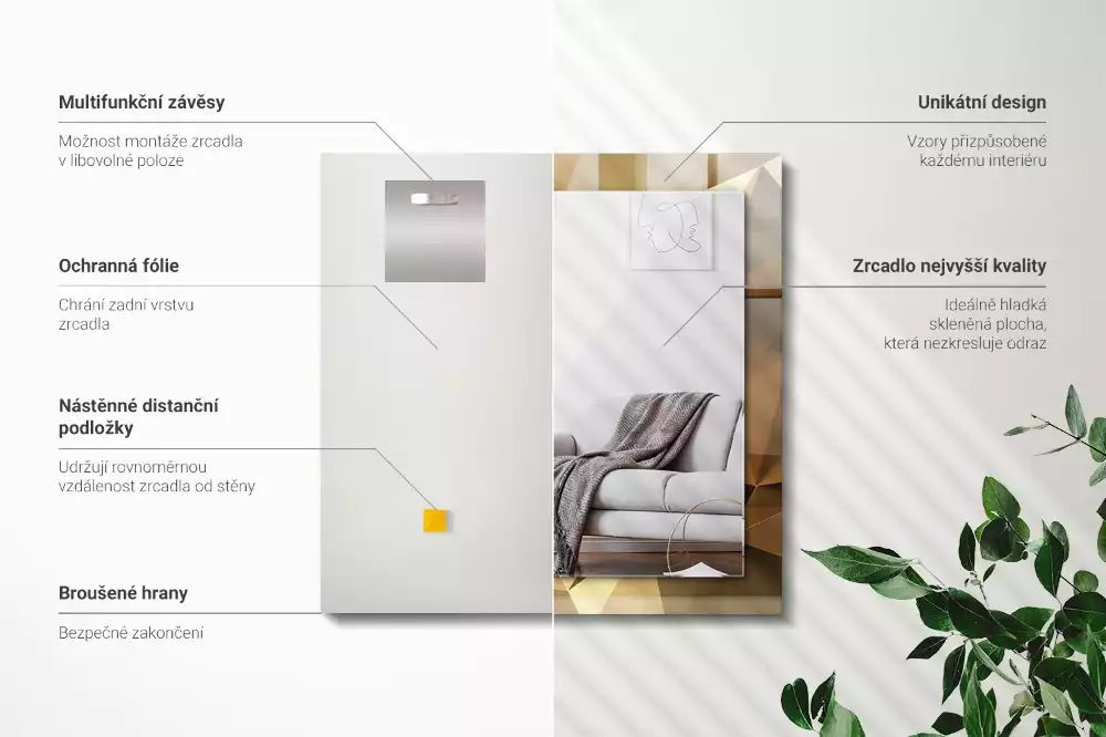 Lustro dekoracyjne w geometryczne, prostokątne kształty