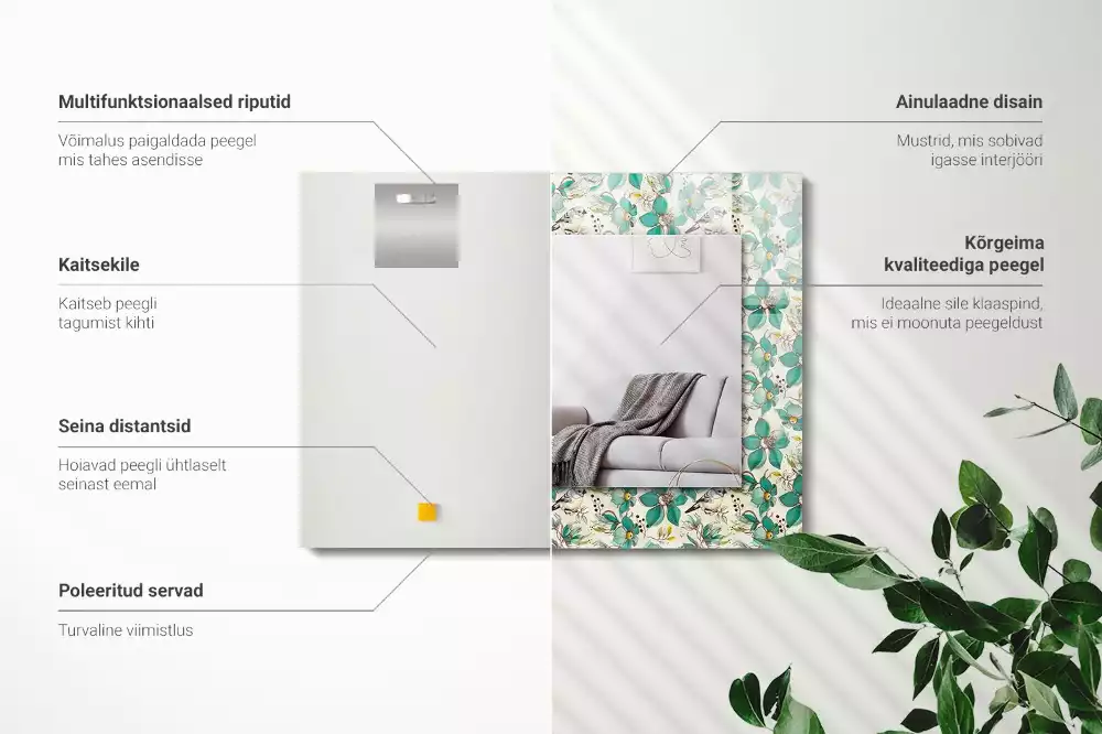 Lustro dekoracyjne z nadrukiem z motywem ptaków i kwiatów