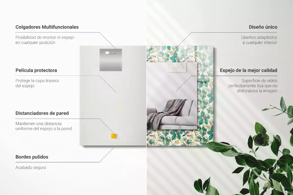 Lustro dekoracyjne z nadrukiem z motywem ptaków i kwiatów