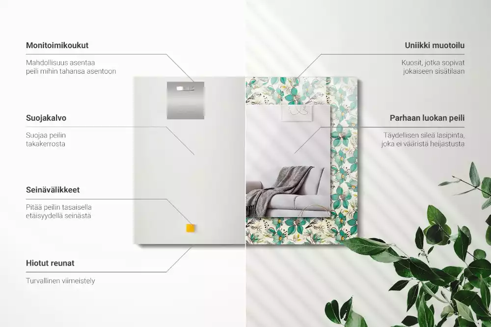 Lustro dekoracyjne z nadrukiem z motywem ptaków i kwiatów