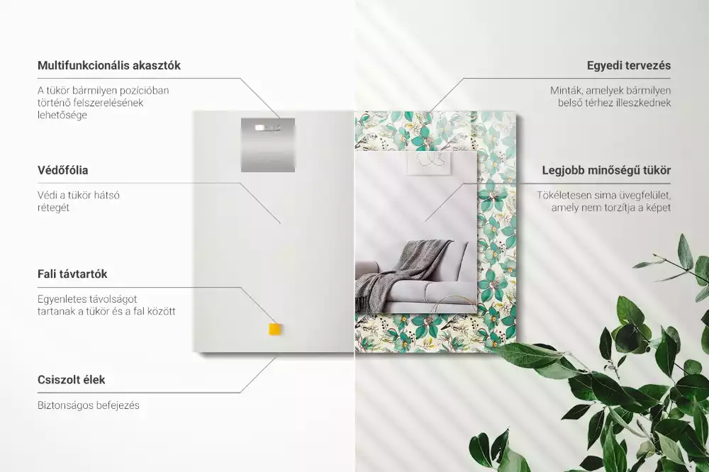 Lustro dekoracyjne z nadrukiem z motywem ptaków i kwiatów