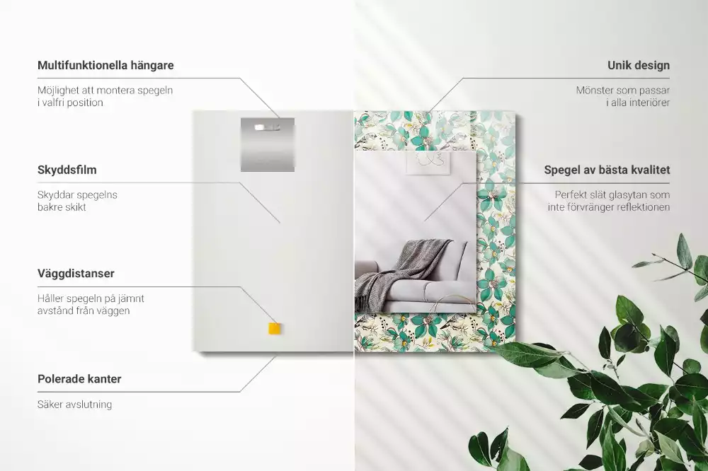 Lustro dekoracyjne z nadrukiem z motywem ptaków i kwiatów