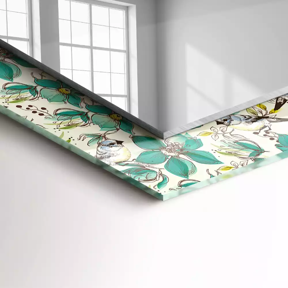 Lustro dekoracyjne z nadrukiem z motywem ptaków i kwiatów