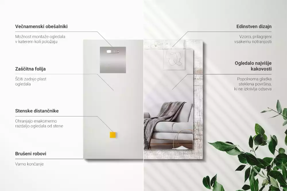 Lustro z nadrukiem w motywie starego drewna