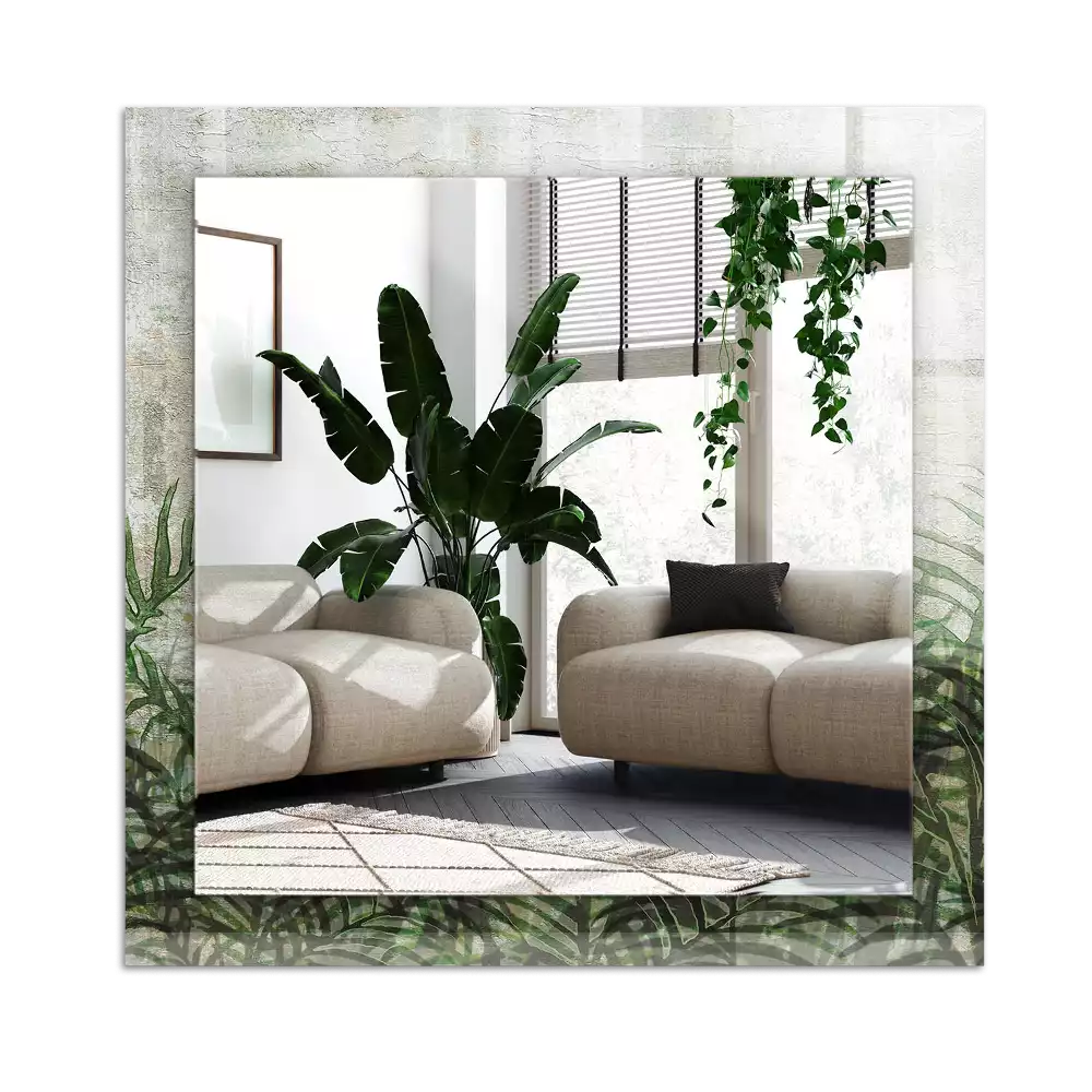 Lustro dekoracyjne prostokątne z nadrukiem zielonych liści paproci