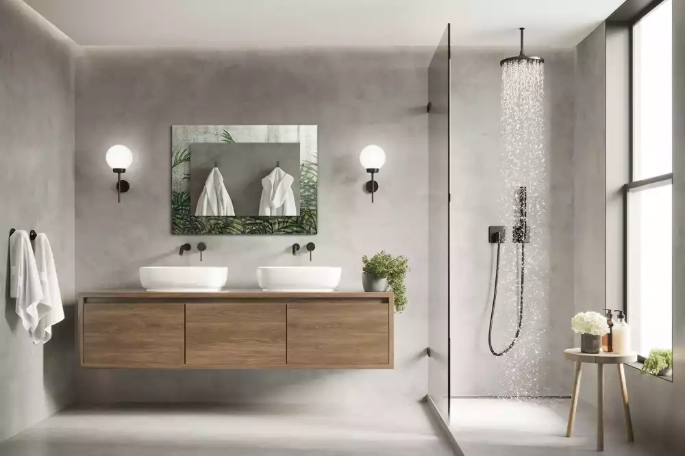 Lustro dekoracyjne prostokątne z nadrukiem zielonych liści paproci