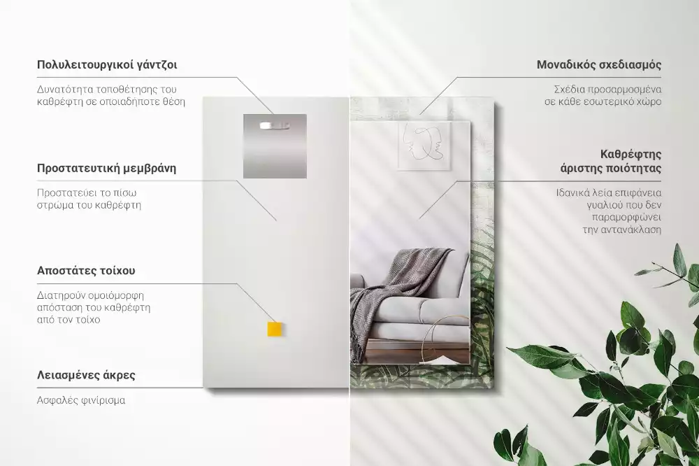 Lustro dekoracyjne prostokątne z nadrukiem zielonych liści paproci